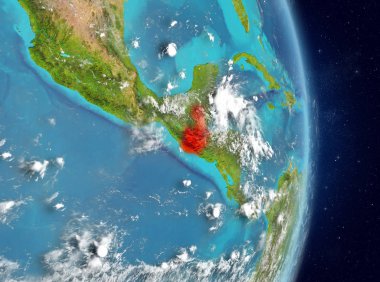 Alan görünümünü Guatemala Planet Earth atmosfer ile kırmızı vurgulanır. 3D çizim. Nasa tarafından döşenmiş bu görüntü unsurları.