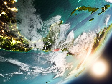 El Salvador son derece detaylı yüzey dokuları ve görünür ülke sınırları ile uzaydan. 3D çizim. Nasa tarafından döşenmiş bu görüntü unsurları.