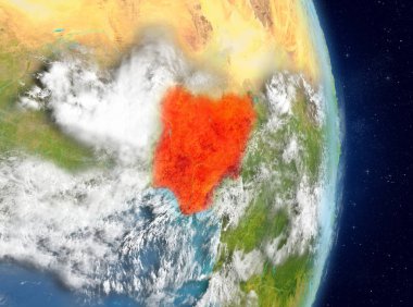 Alan görünümünü Nijerya Planet Earth atmosfer ile kırmızı vurgulanır. 3D çizim. Nasa tarafından döşenmiş bu görüntü unsurları.