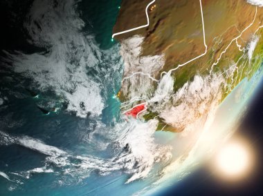 Gine-Bissau son derece detaylı yüzey dokuları ve görünür ülke sınırları ile uzaydan. 3D çizim. Nasa tarafından döşenmiş bu görüntü unsurları.