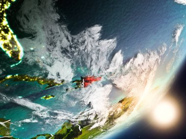 Dominik Cumhuriyeti son derece detaylı yüzey dokuları ve görünür ülke sınırları ile uzaydan. 3D çizim. Nasa tarafından döşenmiş bu görüntü unsurları.