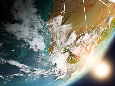 Gambiya son derece detaylı yüzey dokuları ve görünür ülke sınırları ile uzaydan. 3D çizim. Nasa tarafından döşenmiş bu görüntü unsurları.