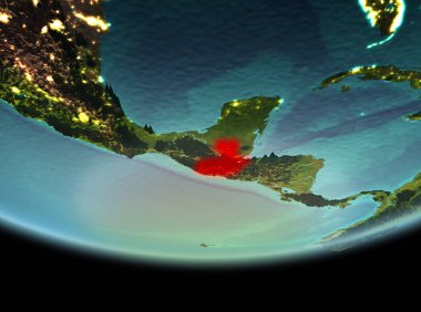 Guatemala son derece detaylı yüzey dokuları ile gece Dünya gezegeninin yörüngeden. 3D çizim. Nasa tarafından döşenmiş bu görüntü unsurları.