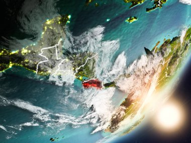 Kosta Rika son derece detaylı yüzey dokuları ve görünür ülke sınırları ile uzaydan. 3D çizim. Nasa tarafından döşenmiş bu görüntü unsurları.