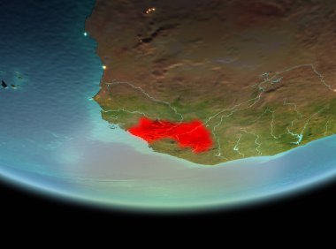Gine gezegenin Dünya'ya son derece detaylı yüzey dokuları ile gece yörüngeden. 3D çizim. Nasa tarafından döşenmiş bu görüntü unsurları.