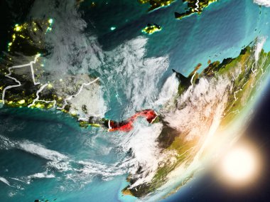 Panama çok detaylı yüzey dokuları ve görünür ülke sınırları ile uzaydan. 3D çizim. Nasa tarafından döşenmiş bu görüntü unsurları.