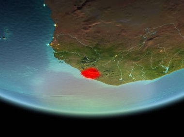 Son derece detaylı yüzey dokuları ile gece Dünya gezegeninin yörüngeden Sierra Leone. 3D çizim. Nasa tarafından döşenmiş bu görüntü unsurları.