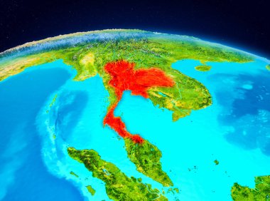 Uydu görüntüsü Tayland Planet Earth kırmızı vurgulanır. 3D çizim. Nasa tarafından döşenmiş bu görüntü unsurları.