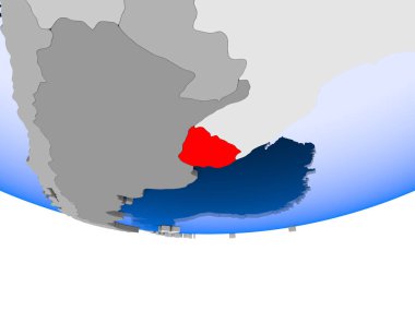 Uruguay 3d modeli şeffaf okyanuslar ile siyasi dünya bir. 3D çizim.