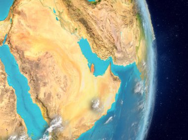 Alan görünümünü red Planet Earth atmosfer ile vurgulanmış katar. 3D çizim. Nasa tarafından döşenmiş bu görüntü unsurları.