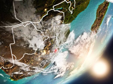 Svaziland son derece detaylı yüzey dokuları ve görünür ülke sınırları ile uzaydan. 3D çizim. Nasa tarafından döşenmiş bu görüntü unsurları.