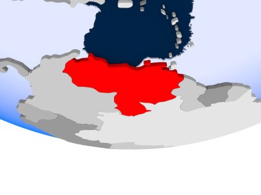 Venezuela 3d modeli şeffaf okyanuslar ile siyasi dünya bir. 3D çizim.