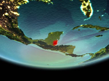 Belize çok detaylı yüzey dokuları ile gece Dünya gezegeninin yörüngeden. 3D çizim. Nasa tarafından döşenmiş bu görüntü unsurları.
