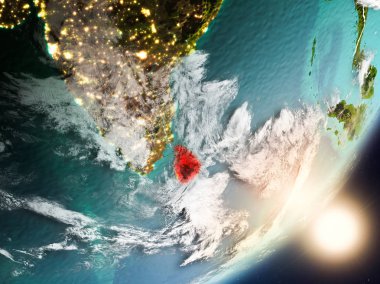 Sri Lanka son derece detaylı yüzey dokuları ve görünür ülke sınırları ile uzaydan. 3D çizim. Nasa tarafından döşenmiş bu görüntü unsurları.