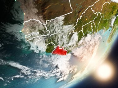 Liberya son derece detaylı yüzey dokuları ve görünür ülke sınırları ile uzaydan. 3D çizim. Nasa tarafından döşenmiş bu görüntü unsurları.