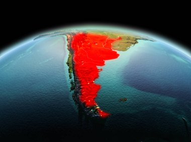 Sabah yukarıda Arjantin modeli gezegeninin uzaydaki bir kırmızı vurgulanır. 3D çizim. Nasa tarafından döşenmiş bu görüntü unsurları.