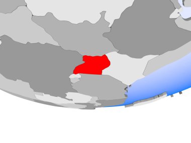 3d modeli şeffaf okyanuslar ile siyasi dünya bir Uganda. 3D çizim.