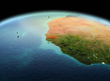 Sabah modeli gezegeninin uzaydaki bir kırmızı vurgulanır Gambiya yukarıda. 3D çizim. Nasa tarafından döşenmiş bu görüntü unsurları.