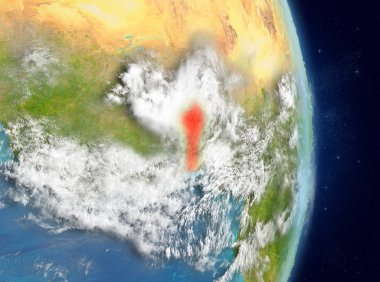 Alan görünümünü Benin Planet Earth atmosfer ile kırmızı vurgulanır. 3D çizim. Nasa tarafından döşenmiş bu görüntü unsurları.