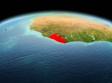 Sabah modeli gezegeninin uzaydaki bir kırmızı vurgulanır Liberya yukarıda. 3D çizim. Nasa tarafından döşenmiş bu görüntü unsurları.