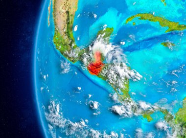 Planet Earth bulutlar ve atmosfer ile uzaydan görüldüğü gibi Guatemala Haritası. 3D çizim. Nasa tarafından döşenmiş bu görüntü unsurları.