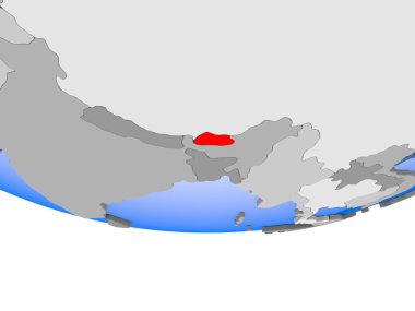Bhutan 3d modeli şeffaf okyanuslar ile siyasi dünya bir. 3D çizim.