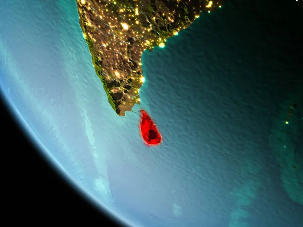 Son derece detaylı yüzey dokuları görünür kenarlık çizgileri ve şehir ışıkları ile gece Dünya gezegeninin yörüngeden Sri Lanka. 3D çizim. Nasa tarafından döşenmiş bu görüntü unsurları.