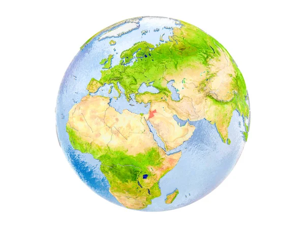 Jordan modeli dünya bir kırmızı vurgulanır. 3d illüstrasyon izole beyaz arka plan üzerinde. Nasa tarafından döşenmiş bu görüntü unsurları.