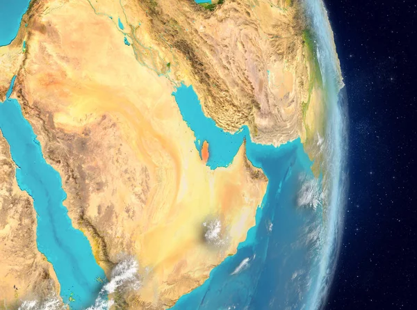 Alan görünümünü red Planet Earth atmosfer ile vurgulanmış katar. 3D çizim. Nasa tarafından döşenmiş bu görüntü unsurları.