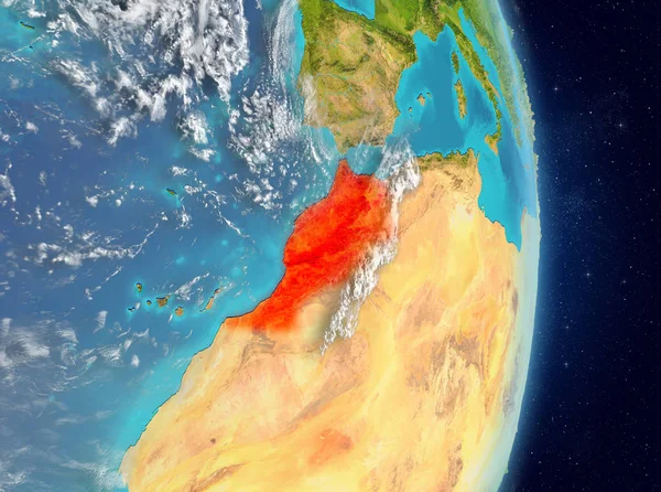 Alan görünümünü Fas Planet Earth atmosfer ile kırmızı vurgulanır. 3D çizim. Nasa tarafından döşenmiş bu görüntü unsurları.