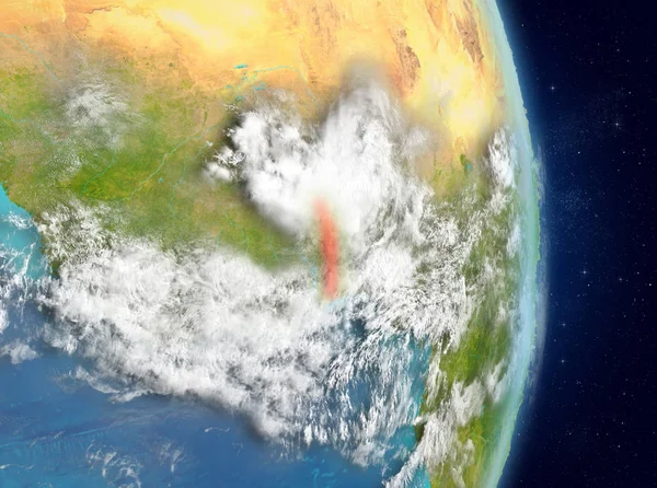 Alan görünümünü Togo Planet Earth atmosfer ile kırmızı vurgulanır. 3D çizim. Nasa tarafından döşenmiş bu görüntü unsurları.