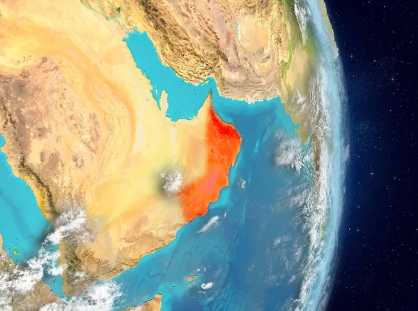 Umman red Planet Earth atmosfer ile vurgulanmış alanı görünümü. 3D çizim. Nasa tarafından döşenmiş bu görüntü unsurları.
