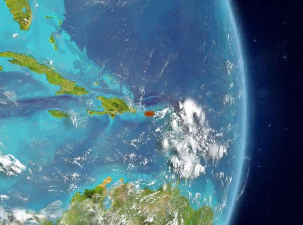 Weltraum Ansicht Von Puerto Rico Rot Auf Dem Planeten Erde — Stockfoto