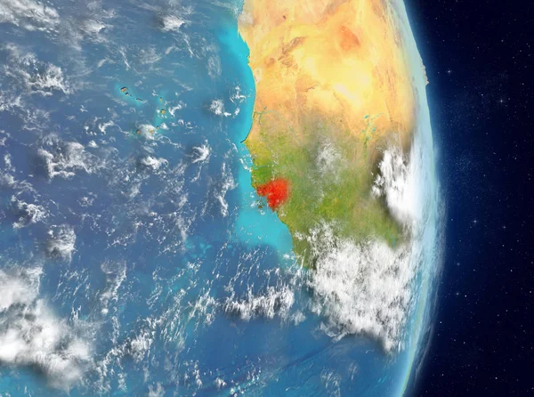Alan görünümünü Gine-Bissau Planet Earth atmosfer ile kırmızı vurgulanır. 3D çizim. Nasa tarafından döşenmiş bu görüntü unsurları.