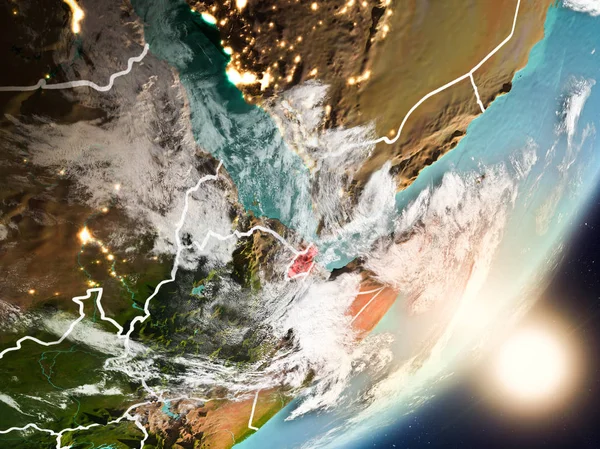 Cibuti son derece detaylı yüzey dokuları ve görünür ülke sınırları ile uzaydan. 3D çizim. Nasa tarafından döşenmiş bu görüntü unsurları.