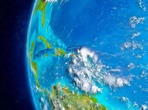 Карта Пуерто Ріко Видно Космосу Планеті Земля Хмари Атмосферою Ілюстрації — стокове фото