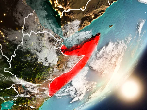 Somali son derece detaylı yüzey dokuları ve görünür ülke sınırları ile uzaydan. 3D çizim. Nasa tarafından döşenmiş bu görüntü unsurları.