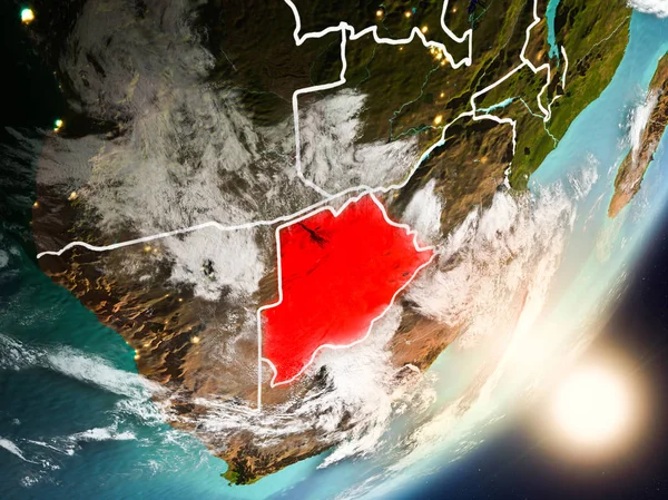 Botsvana son derece detaylı yüzey dokuları ve görünür ülke sınırları ile uzaydan. 3D çizim. Nasa tarafından döşenmiş bu görüntü unsurları.