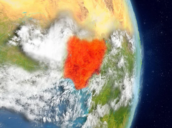 Alan görünümünü Nijerya Planet Earth atmosfer ile kırmızı vurgulanır. 3D çizim. Nasa tarafından döşenmiş bu görüntü unsurları.