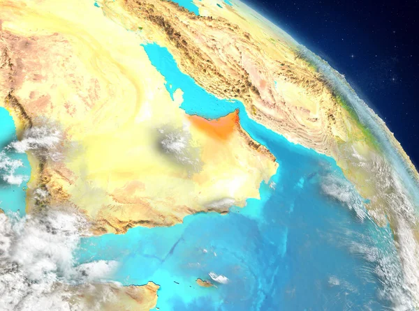 Birleşik Arap Emirlikleri Dünya yörüngesine görüldüğü gibi Illustration. 3D çizim. Nasa tarafından döşenmiş bu görüntü unsurları.