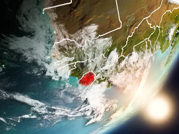 Sierra Leone son derece detaylı yüzey dokuları ve görünür ülke sınırları ile uzaydan. 3D çizim. Nasa tarafından döşenmiş bu görüntü unsurları.