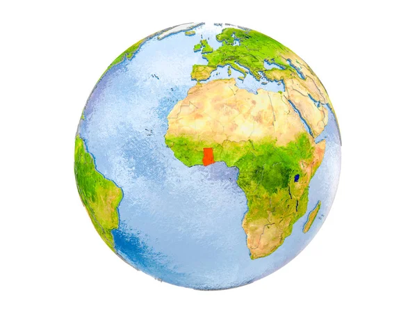 加纳用红色强调地球模型 在白色背景上隔离的插图 Nasa 提供的这个图像的元素 — 图库照片