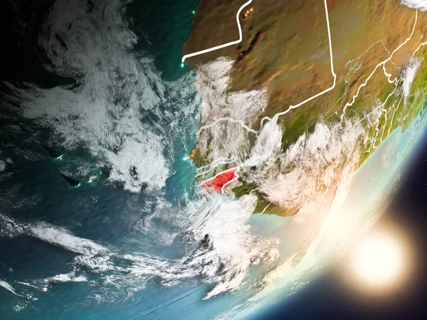 Gine-Bissau son derece detaylı yüzey dokuları ve görünür ülke sınırları ile uzaydan. 3D çizim. Nasa tarafından döşenmiş bu görüntü unsurları.
