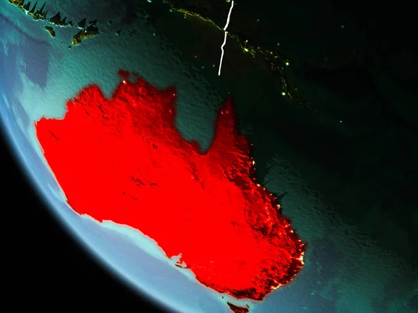Australia from orbit of planet Earth at night with highly detailed surface textures with visible border lines and city lights. 3D illustration. Elements of this image furnished by NASA.