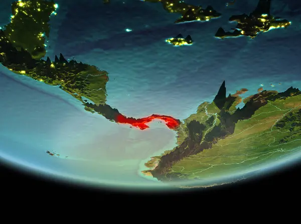 Panamá Desde Órbita Del Planeta Tierra Por Noche Con Texturas —  Fotos de Stock
