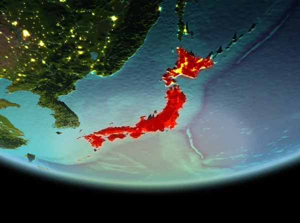 Японія Орбіти Планети Земля Вночі Висока Докладну Поверхнева Текстура Ілюстрації — стокове фото