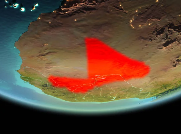 Son derece detaylı yüzey dokuları ile gece Dünya gezegeninin yörüngeden mali. 3D çizim. Nasa tarafından döşenmiş bu görüntü unsurları.