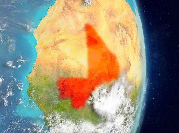 Alan görünümünü Mali Planet Earth atmosfer ile kırmızı vurgulanır. 3D çizim. Nasa tarafından döşenmiş bu görüntü unsurları.