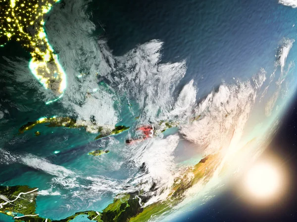 Haiti çok detaylı yüzey dokuları ve görünür ülke sınırları ile uzaydan. 3D çizim. Nasa tarafından döşenmiş bu görüntü unsurları.