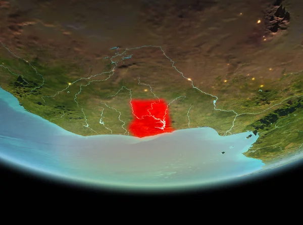 Gana son derece detaylı yüzey dokuları ile gece Dünya gezegeninin yörüngeden. 3D çizim. Nasa tarafından döşenmiş bu görüntü unsurları.